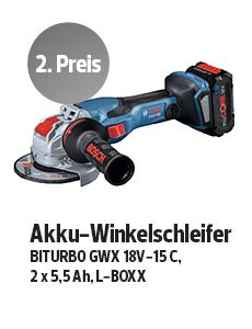 2. Preis: Bosch - Akku-Winkelschleifer BITURBO